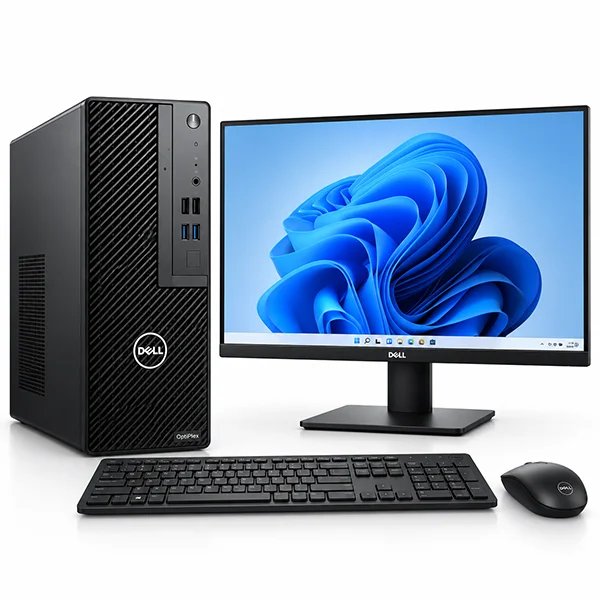 Dell OptiPlex desktop tower with monitor, keyboard and mouse