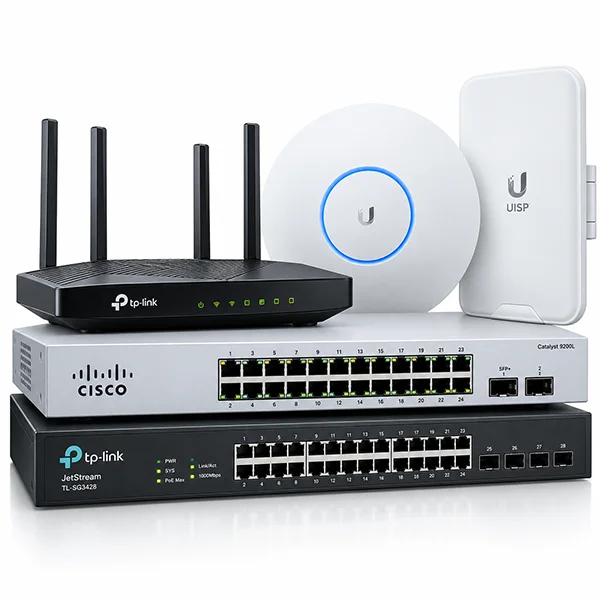 Cisco and TP-Link switches with TP-Link router and Ubiquiti access points